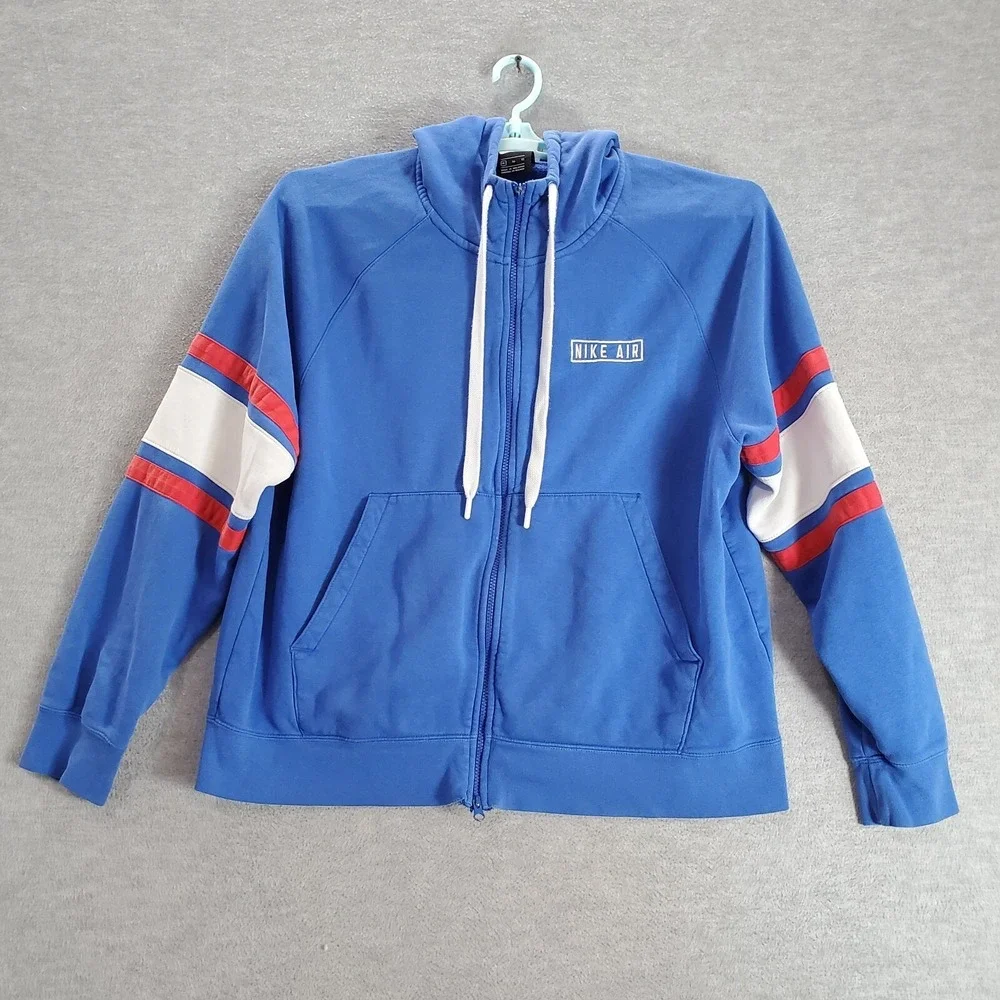 Nike‎ Air Men Sweatshirt XL Blue Hoodie Logo Spellout Embroidered Full Zip Y2K